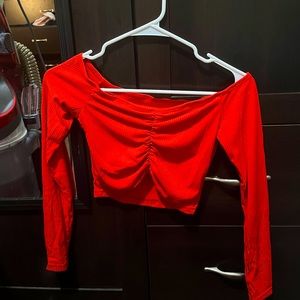 Cropped red long sleeve shirt